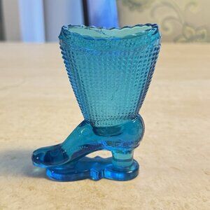 Vintage Fenton Glass Blue Hobnail Boot Shoe Slipper Figurine With Scalloped Rim